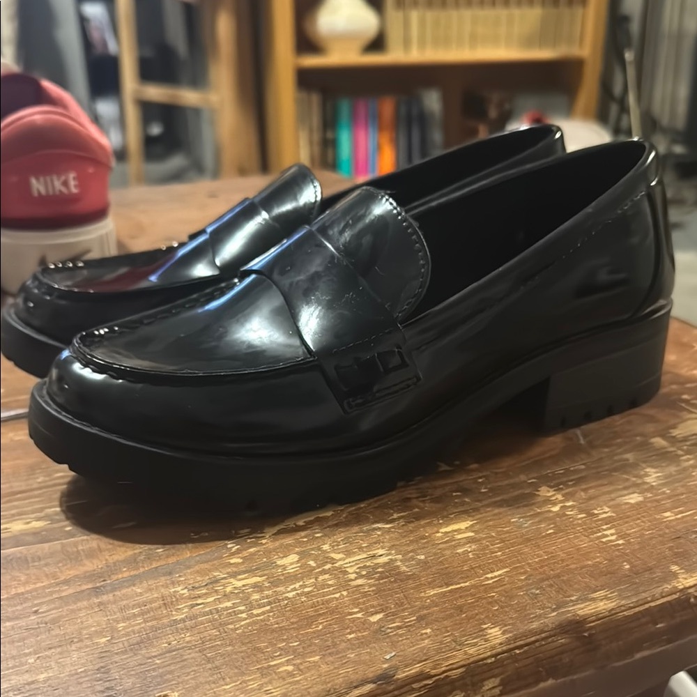 Black Leather Penny Loafers Flats